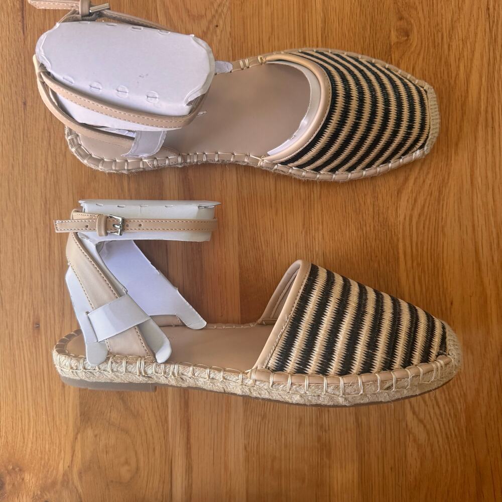 NWT Marc Fisher Bessie Espadrille Flat Black Beige Stripe Size 9 - Picture 9 of 11